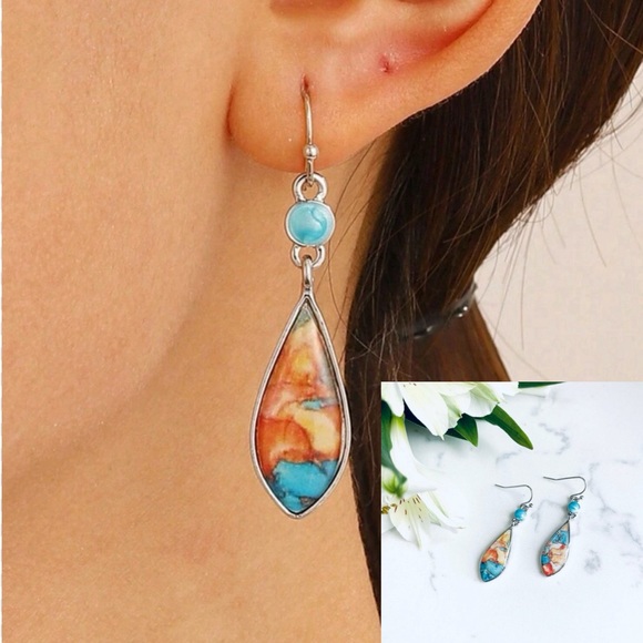 Blue Rust Terra Cotta Swirl Earrings Silver Boho Jewelry Western Jewelry - Picture 3 of 10